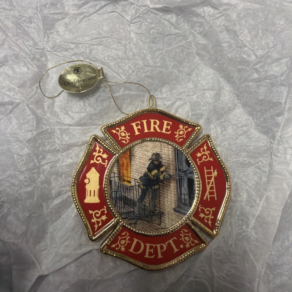 Bradford Exchange Decisiveness Fire Department Porcelain Christmas Ornament Red